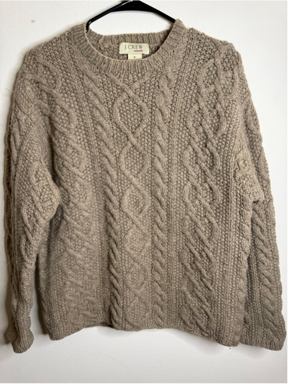 Women's J.Crew Handknit 100% Shetland Wool Cable Knit Fisherman Sweater Size M